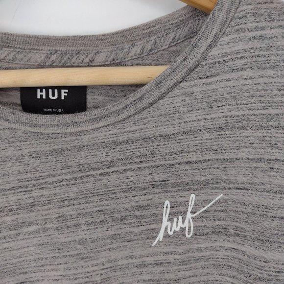 HUF Big H Logo (On Back) Gray & White Skate T-Shirt - Picture 3 of 5